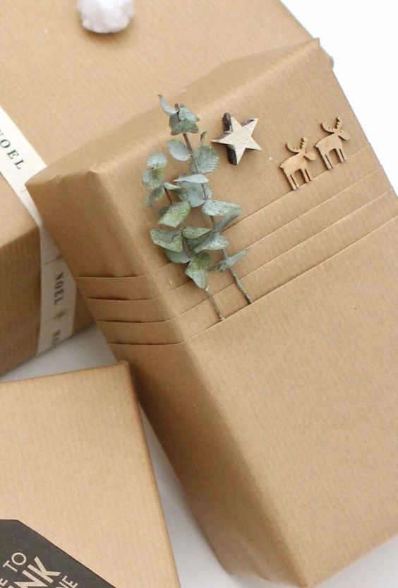Идеи упаковки подарков на Новый год в крафт бумагу (подборка фото для вдохновения)